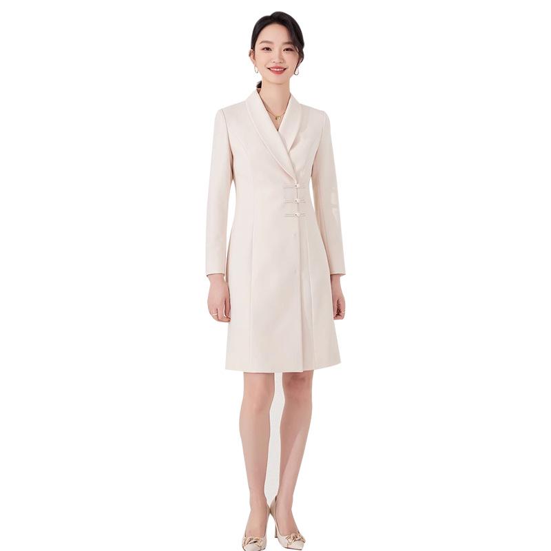 Aishangchen Mandarin Collar Long Sleeve A-line Dress with Frog Buttons