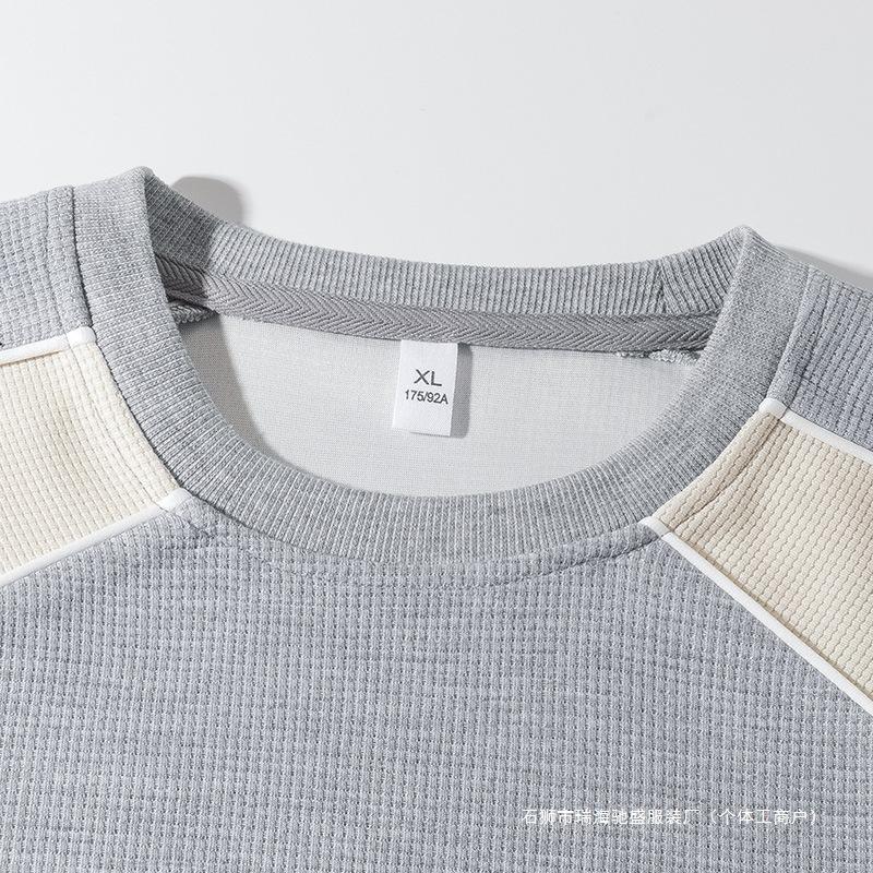 Herren Sweatshirt mit Farbblock und Raglanärmeln - Waffelstrick Pullover mit Rundhalsausschnitt und Kontrast-Paspelierung