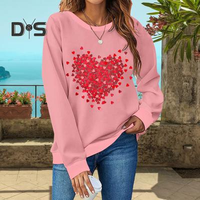 Dames Hoodie Valentijnsdag Dames Liefde Hart Grafisch Sweatshirt Ronde Hals Lange Mouw Losse Pullover Tops