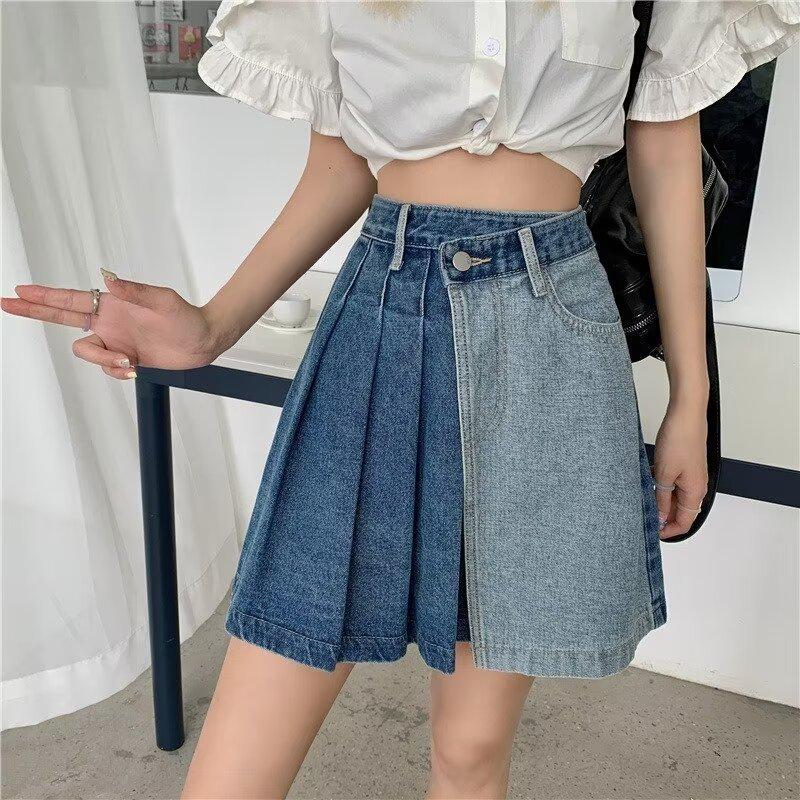 

Fashionable Women s Irregular Pleated A-Line Denim Midi Skirt - Summer 2024 Medium