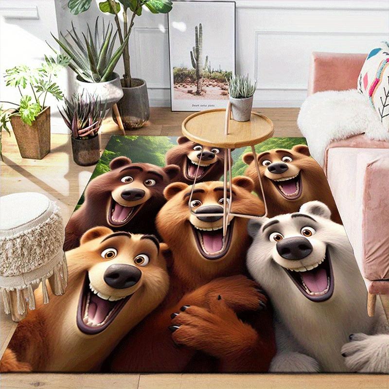 1pc Bear Family Pattern Area Rug, Anti Slip Non Shedding Stain Resistant Carpet