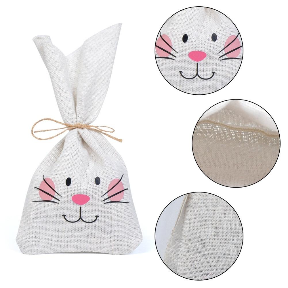 

White cotton linen reusable candy bag for Easter with rabbit ear design heat transfer print measures 23 11cm one bag or ten 1pcs