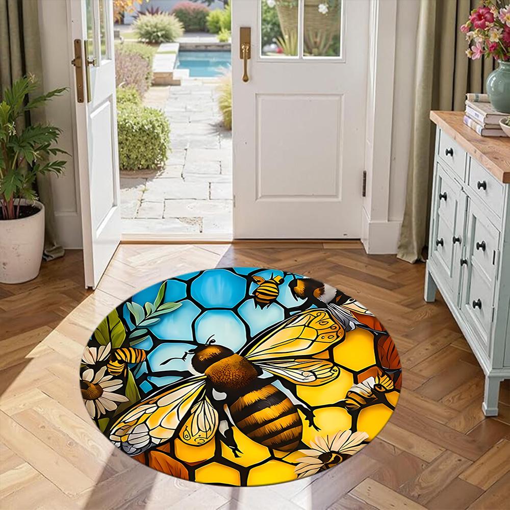 Bee Round Carpet Suitable for Dormitory Study room Balcony Game Room Anti-slip Round Rug Office home decor Wedding Party Gift
