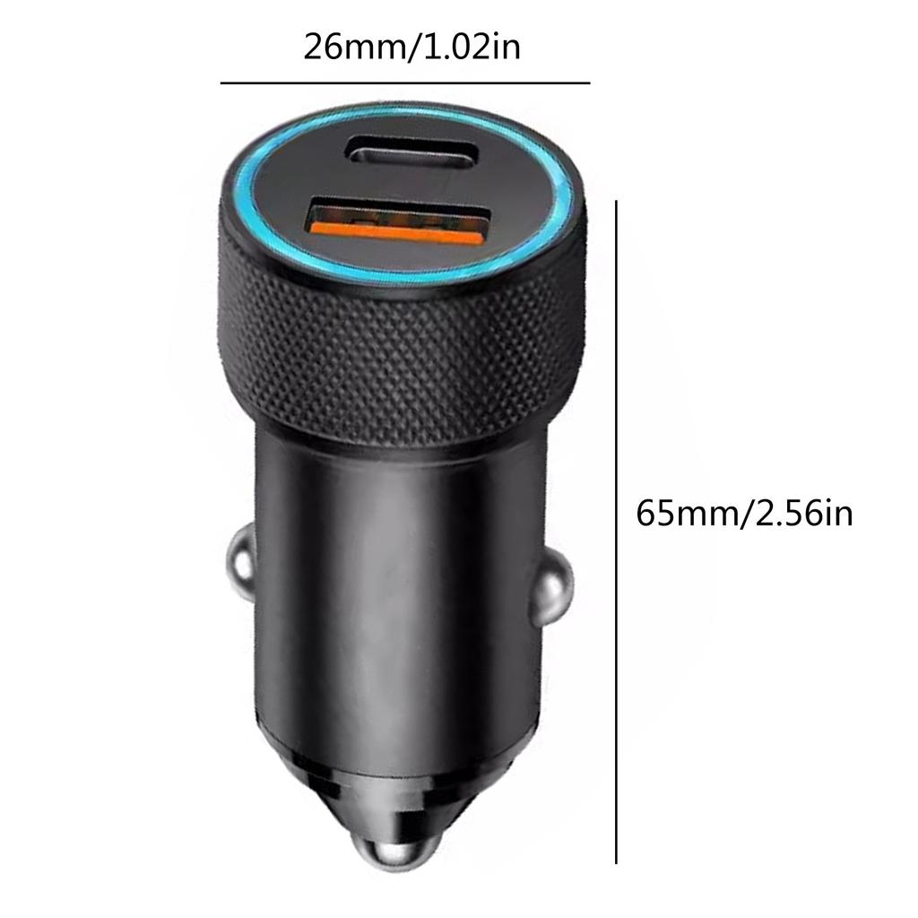 Efficient Car Charging Solution Double Port Car Charger PD20W Type C QC3.0 USB Charging Head for Phones Tablets Laptops