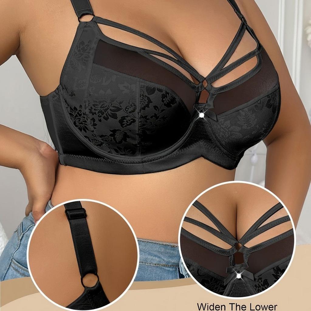 European and American Fashionable, Sexy Seductive Ultra-thin Plus Size Bra Exquisite Lace Cross-strap On Chest Plus Size Underwear