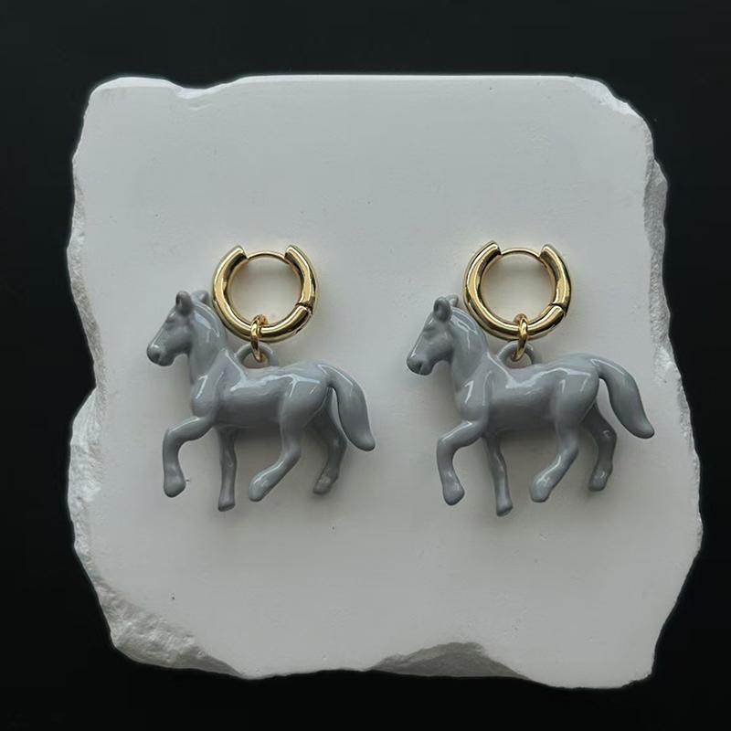 Exaggeration Stereoscopic Small Horse Pendant Earrings For Women Creativity Cute Animal Necklace Charm Jewelry Holiday Gift