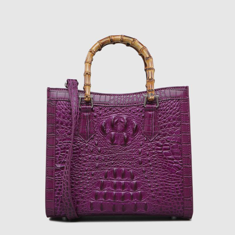Crocodile Pattern Leather Women Handbags Bamboo Handle Bag Luxury Fashion Lady Square Shoulder Messenger Bags Mom Tide