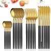 24-Piece Black Gold Cutlery Set - Stainless Steel Spoons and Forks for Elegant Dining, Complete Western Dinnerware Collection