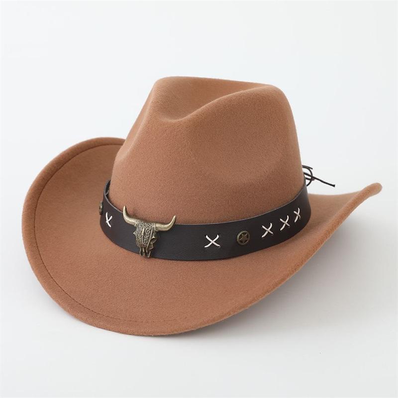 Hot-selling top hat, ethnic style cow head, western cowboy top hat, rolled brim, retro riding hat, woolen felt hat