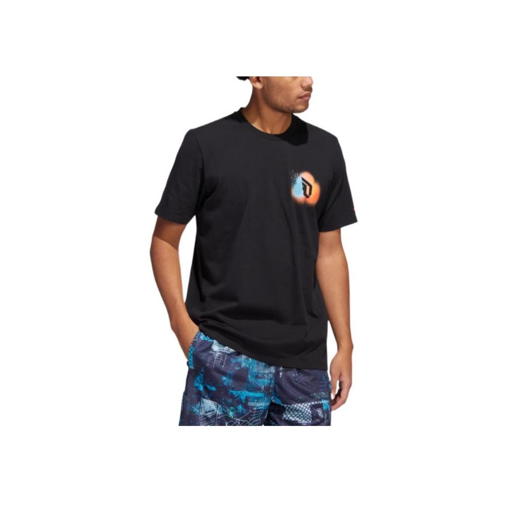 Adidas Colorful Logo Print Retro T-Shirt Round Neck Short Sleeve Men Tops Black IC8110