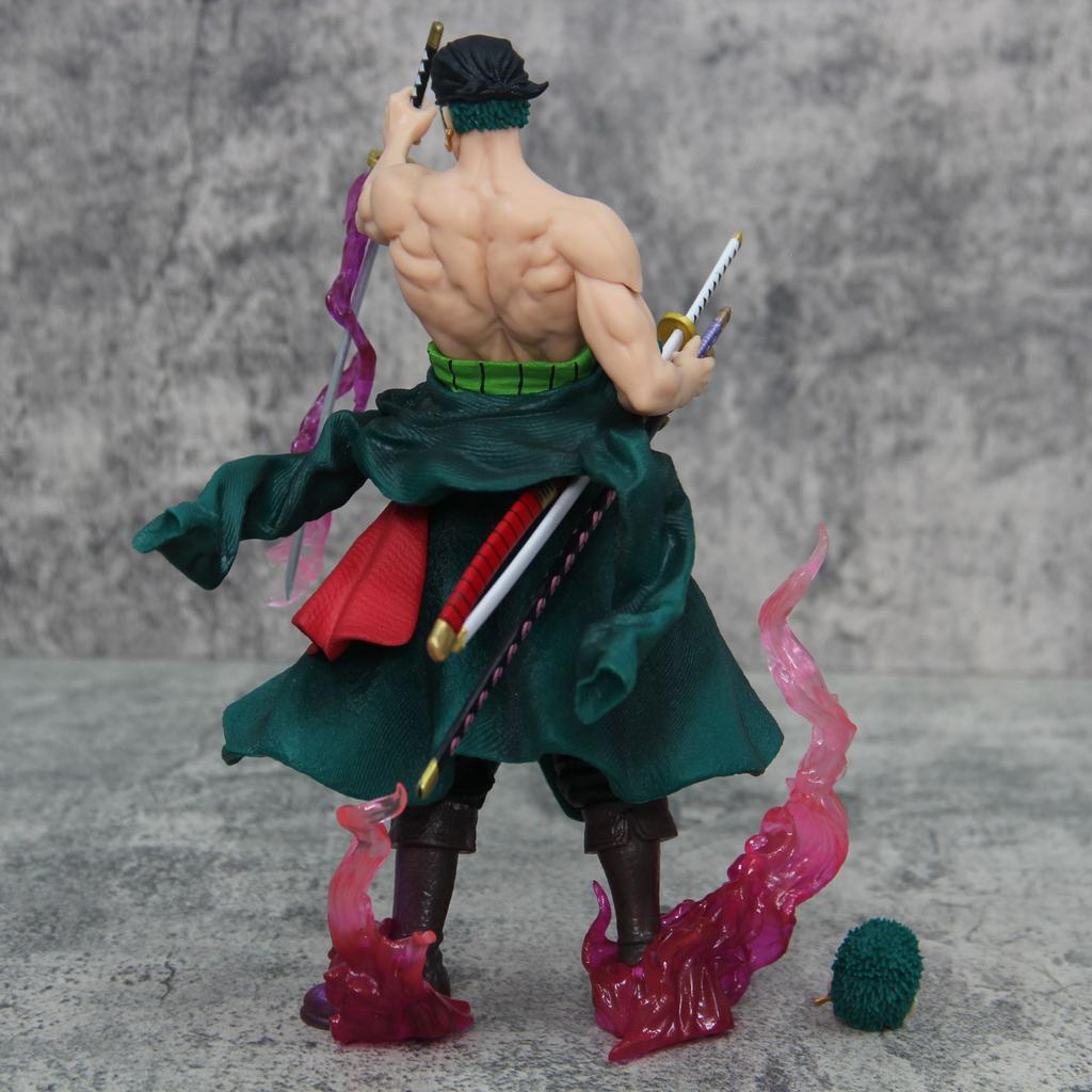 Anime One Piece Roronoa Zoro Battle Ver. GK PVC Action Figure 2 Heads Statue Model Kids Toys Doll Gifts 24cm