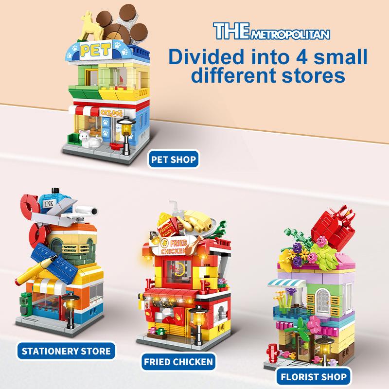 Creative Commercial Street View Building Mini Series Boys And Girls Birthday Gift Diy Assembly Small Particle Building Block