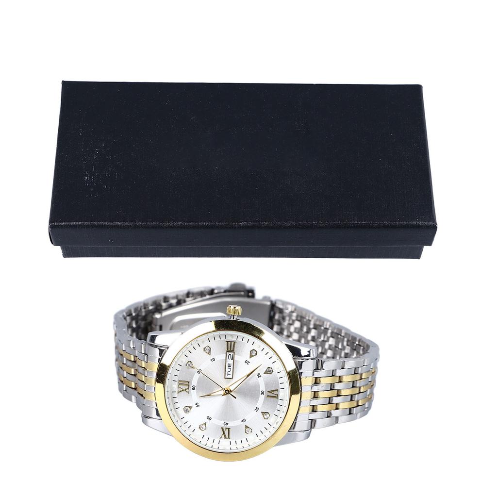 Men Quartz Business Watch with Date Luminous Stainless Steel Double Calendar Wristwatch Waterproof Lightweight Watch