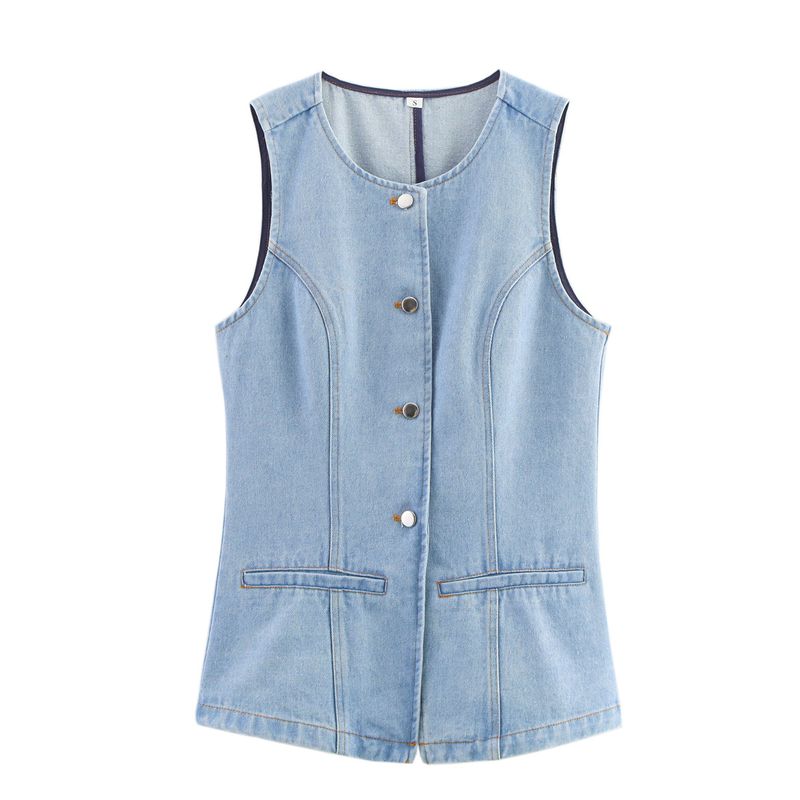 Kaslead New Women Clothes Western Style Fashion Simple and Versatile Two Colors Denim Vest Vest