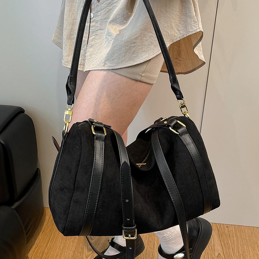 2025 new niche suede temperament tote bag large capacity versatile commuter shoulder bag crossbody