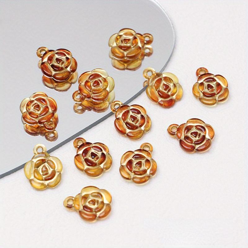 10 STK Vintage Bernstein Golden Verschmiert Perlen Rose Schleife Blatt Perlen Anhänger Acryl DIY Handgemachten Schmuck Armband Halskette Ohrringe Ohrstecker Schmuck Materialien