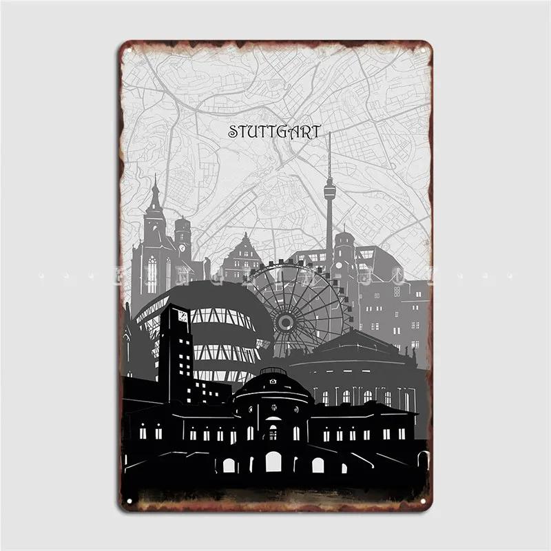 Stuttgart Skyline Metal Sign Pub Garage Vintage Cinema Garage Plaques Tin Sign Posters 20x30cm