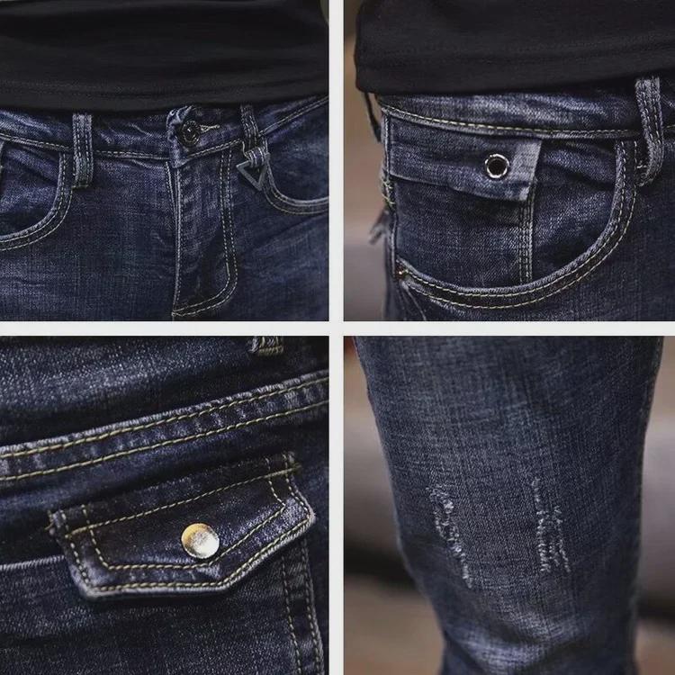 Men's Trendy Ripped Skinny Jeans - Spring Korean Style, Slim Fit, Nine-Point Length