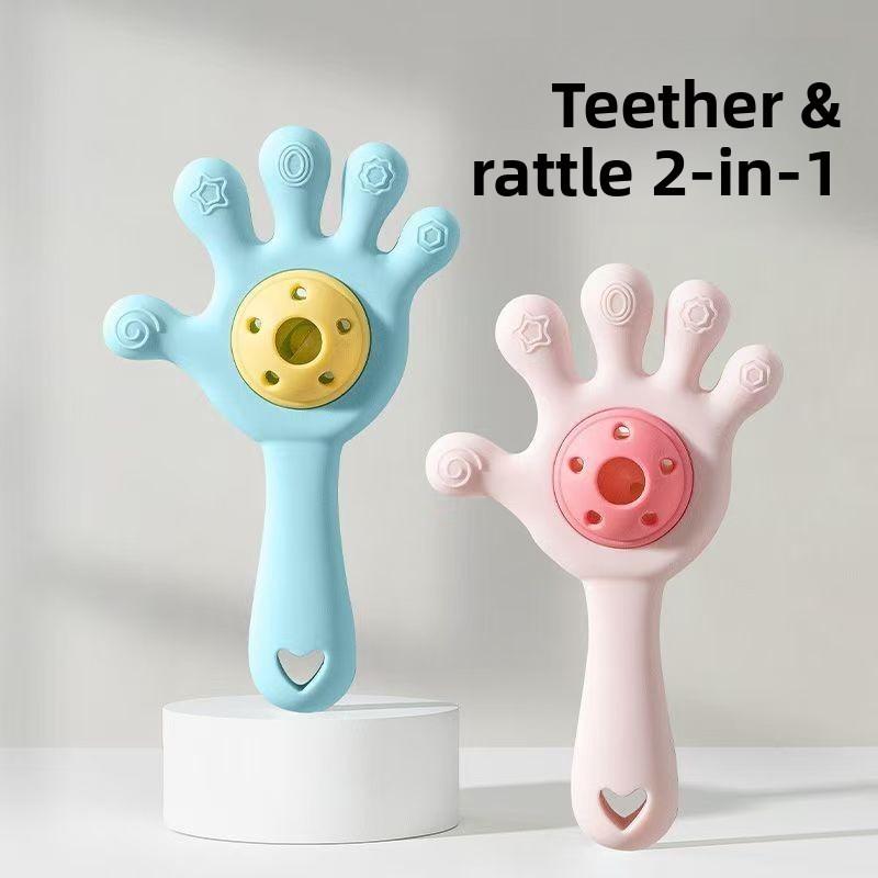 Baby Silicone Teething Toy With Hand Rattle For Soothing And Chewing Fun