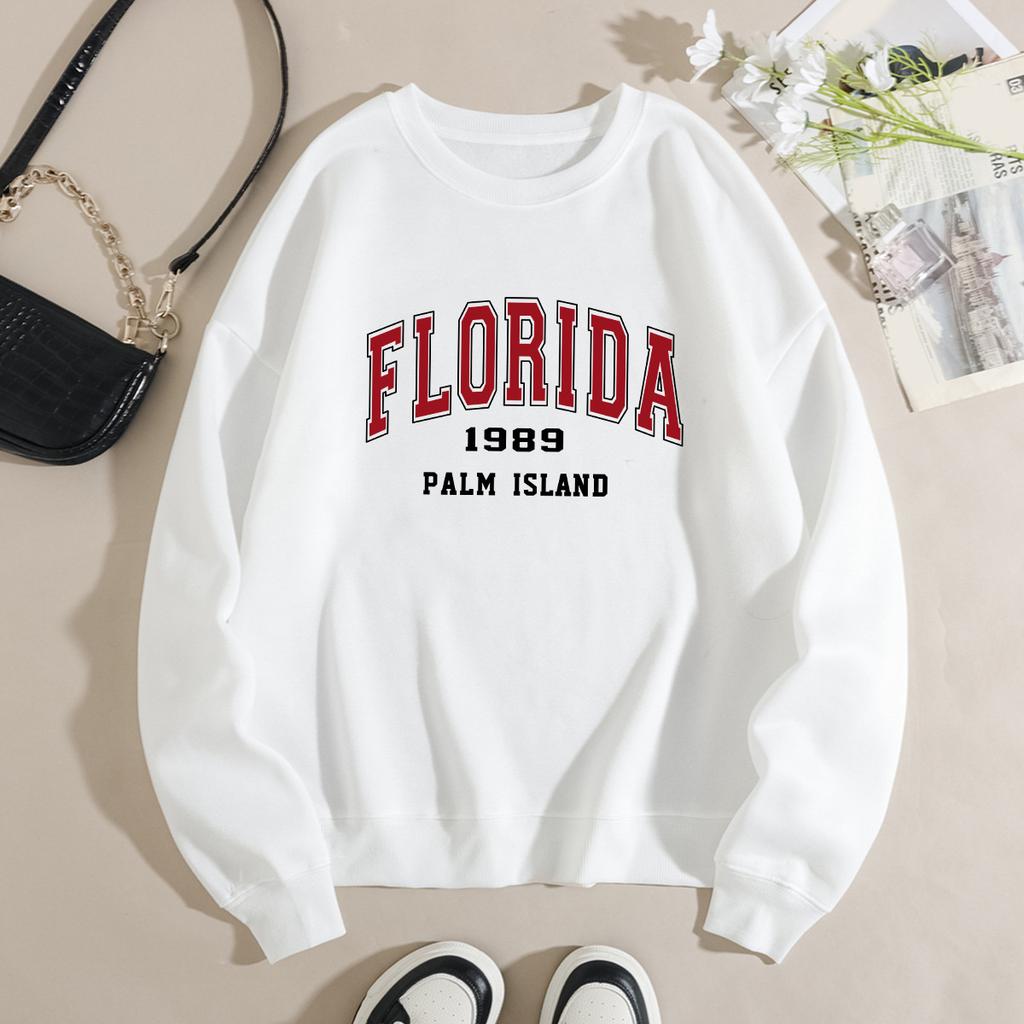 Herbstlicher Schriftzug "Florida 1989 Palm Island" Grafik bedruckte Hoodies Modische lässige Sport-Langarm-Damen-Hoodies