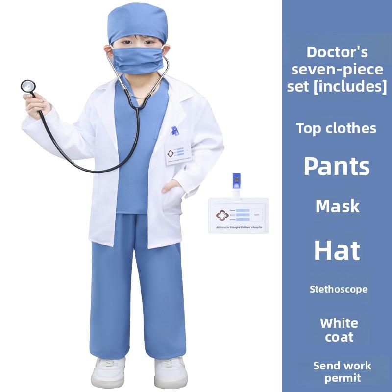 Kids Doctor Nurse Costume Set Role Play Pretend Play Preschool White Coat Outfit