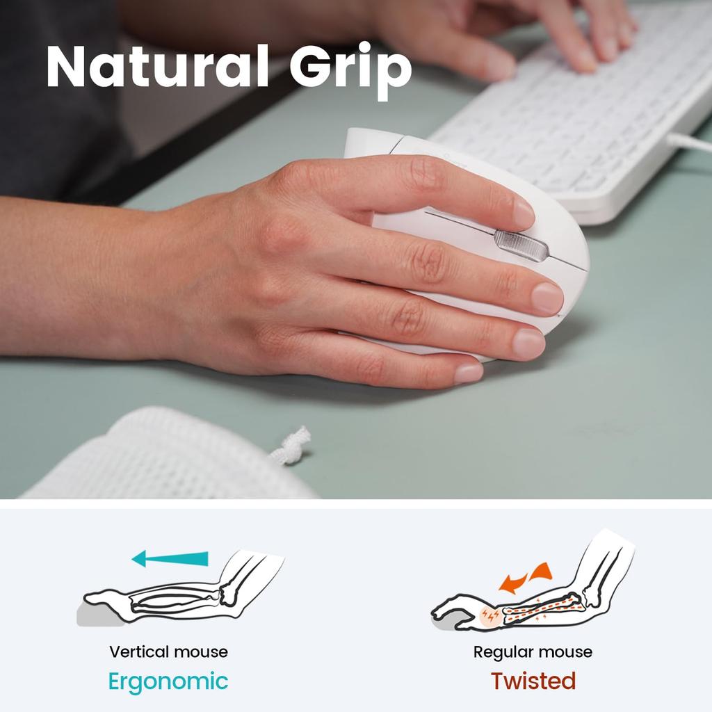 Perixx PERIMICE-813W Ergonomic Multi-Device Mouse, Connects 3 Devices Simultaneously, Bluetooth 2.4G Wireless, White (Multi-Device)