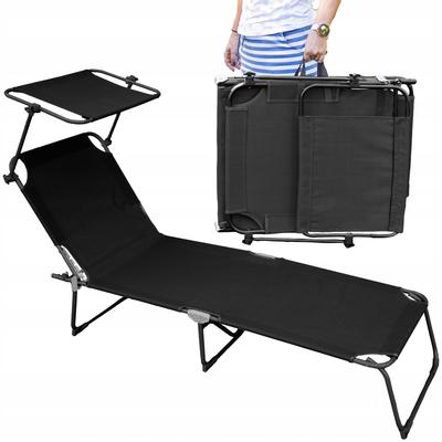 Foldable Garden Lounge With Roof Grey Steel Beach Chair Sun Chair