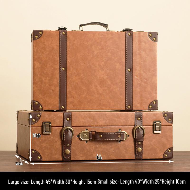 Vintage American Retro Leather-Wooden Suitcase Display and Photography Prop
