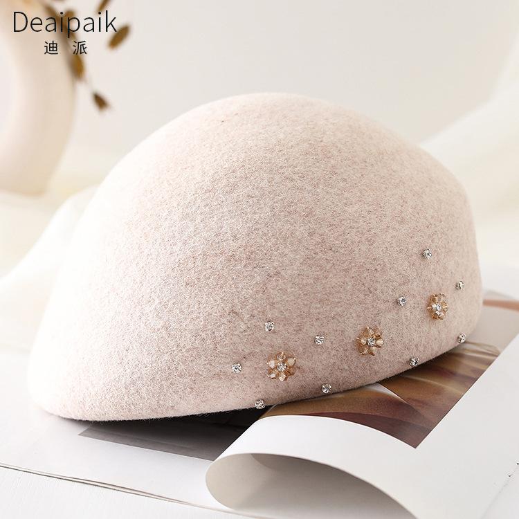 

Warm Woolen Beret Women S Wool Bud Hat Retro Versatile Painter Hat Shows Small Face adjustable