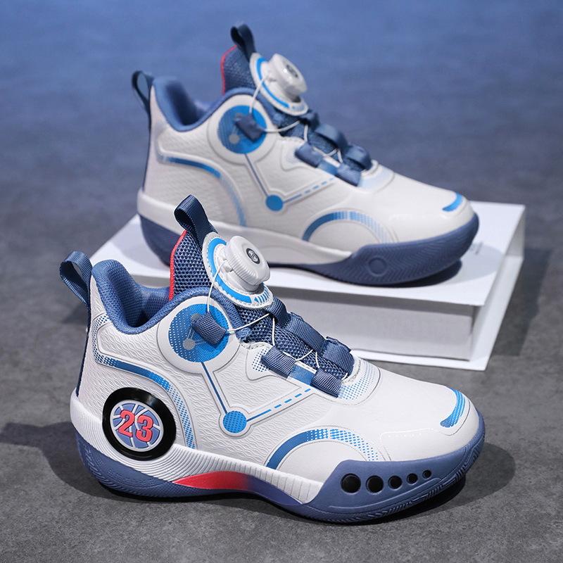 Basketball shoes new leather rotating buckle classmates youth basketball shoes sports shoes parent-child actual combat sports shoes