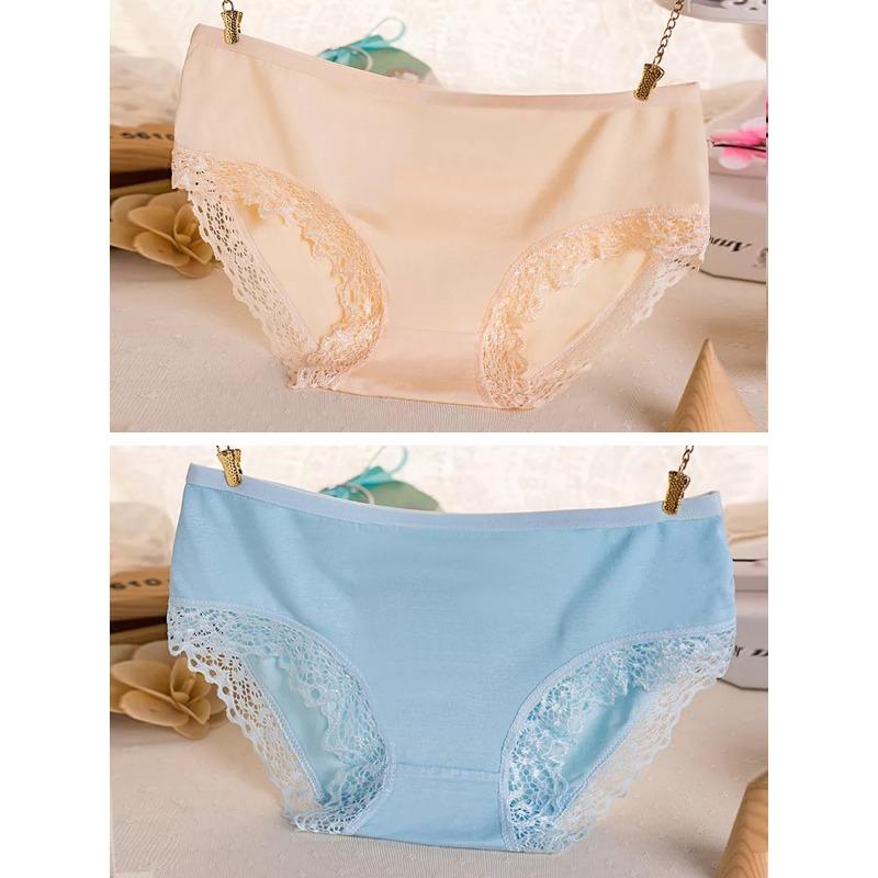 10Pc Women Lace Candy Color Underwear Modal Charcoal Fiber Elasticity Panties 35-45KG