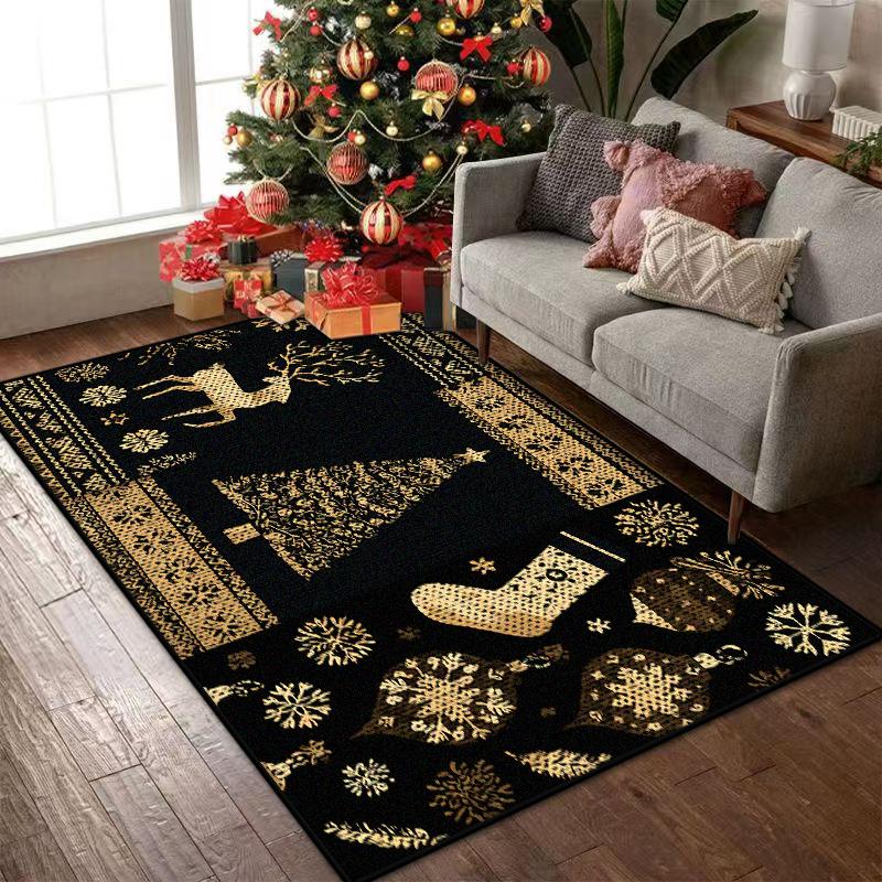 Black Gold Christmas Carpets for Living Room Children Bedroom Rug Soft Fluffy Bedside Rugs Short Plush Large Area Mats Office