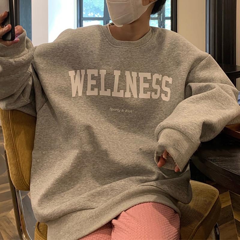 Padded Loose Casual Sweatshirt Women Autumn and Winter Coat Ancient Round Neck Long Sleeve Bottom Shirt Tops Fashion Retro Versatile Sweatshirt