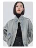 Retro Hong Kong Style Stand Collar Lapel Denim Jacket for Petite, New Early Spring Trend, Loose Fit, Distressed, and Slimming.