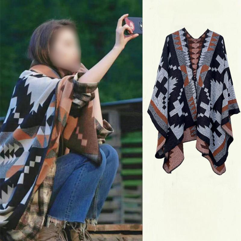 Nowy etniczny szal, wysokiej jakości peleryna atramentowa, zachodnio-syczuański strój podróżny ze zdjęciem frędzli imitacja kaszmiru peleryna damska