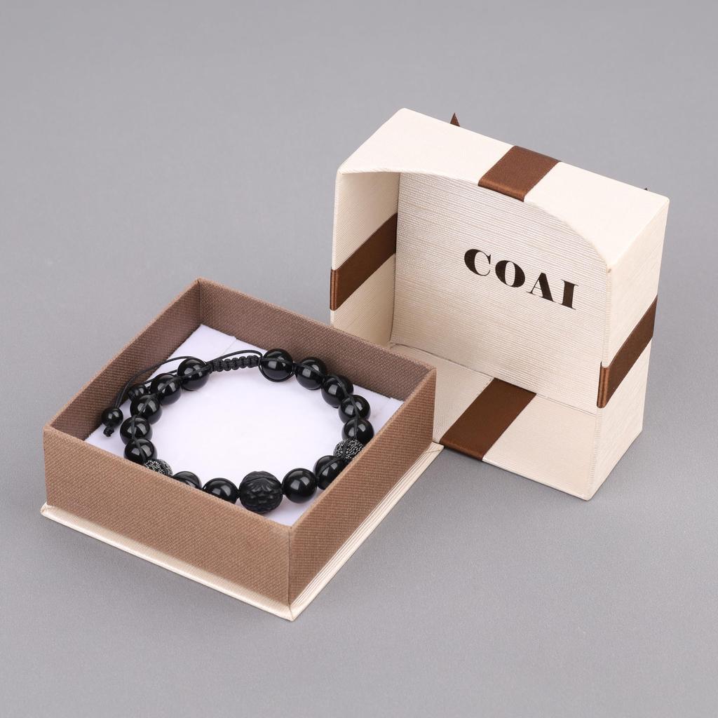 Koai Pixiu Carved Obsidian CZ Diamond Power Stone Bracelet for Good Luck and Adjustable Prayer Beads Evil, Length, Men's