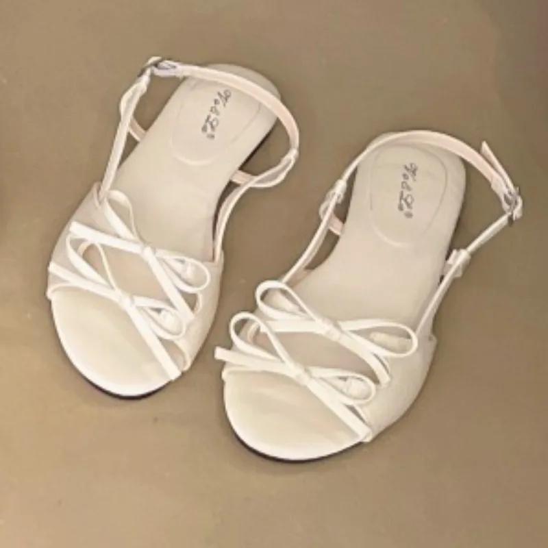 2025 Ladies Shoes Shallow Women's Sandals Summer Casual Butterfly-knot Plus Size New Open Toe Buckle Strap Flat Sandals