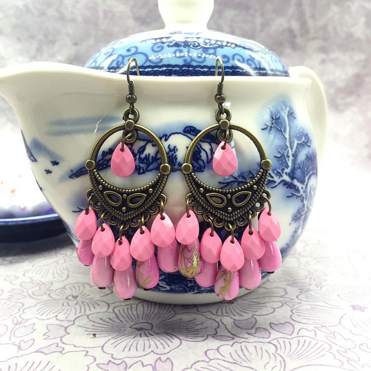 Бронзовые серьги, ретро модели с кисточками в индийском и пакистанском стиле, серьги с бисером, серьги, женские подвески.