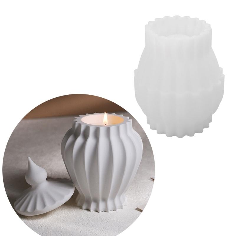 Striped Cylinder Resins Jar Molds Candlestick Molds for Making Candlestick Tealight Holder Storage Jar, Resins Lid Molds
