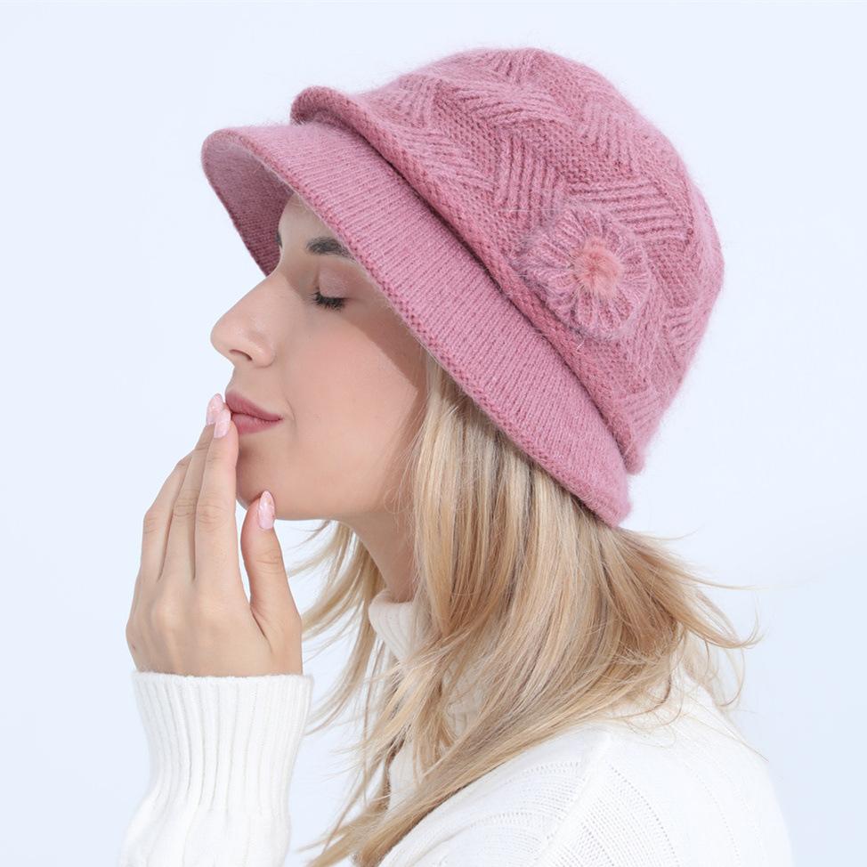 Chapeau en laine pour femmes, automne et hiver, fleur, mère, lapin, Pot, peluche, épaissi, maintien au chaud