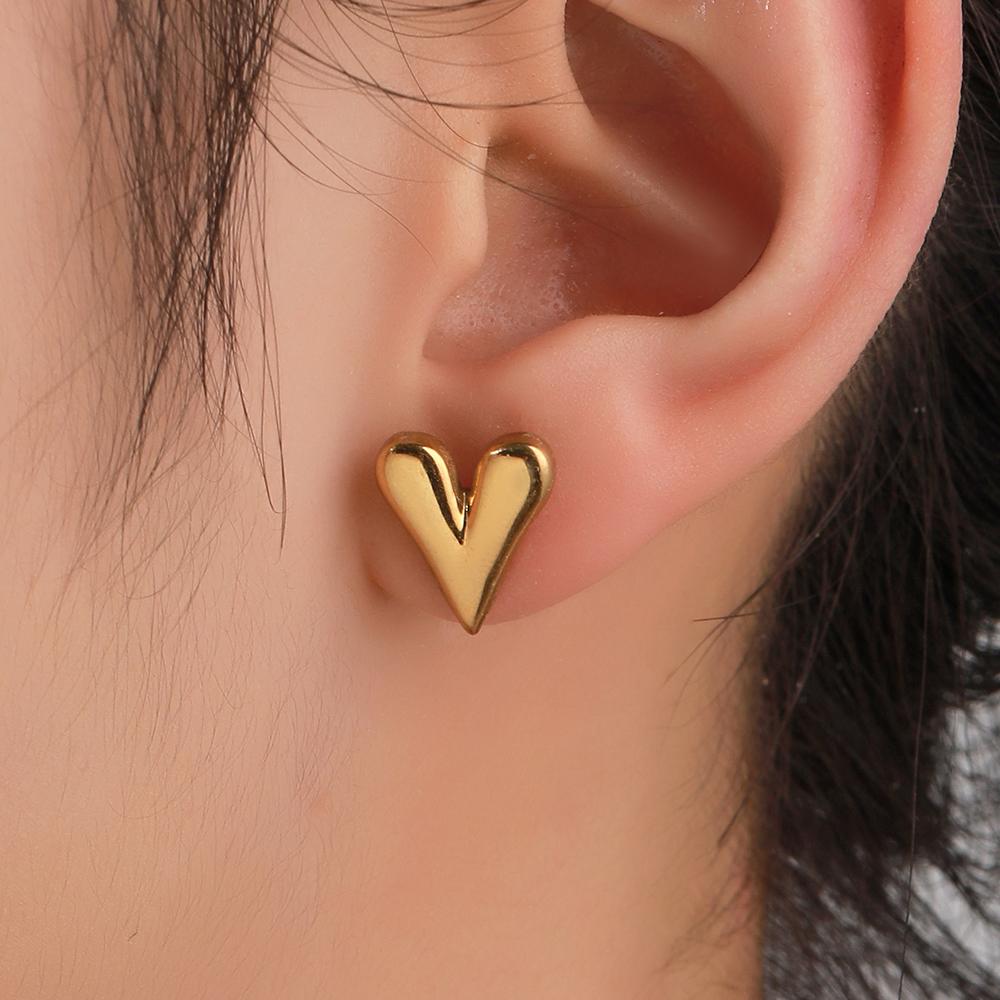316L Stainless Steel Heart Stud Earrings for Women 18K Gold Color Plated Waterproof Charm Trend Basic Daily Zircon Gift