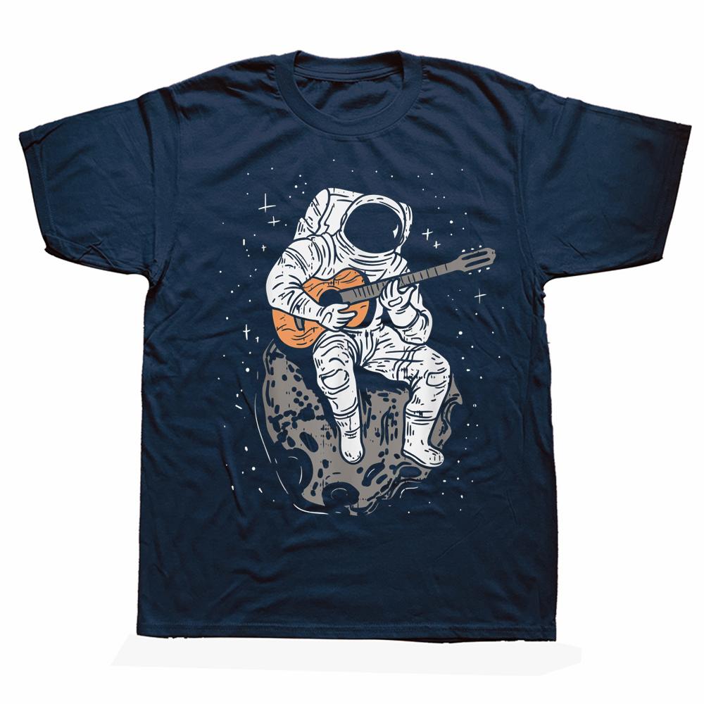 Funny Astronaut Playing Guitar Galaxy Guitarist T Shirts Graphic Cotton Streetwear Short Sleeve Birthday Gifts Summer T-shirt