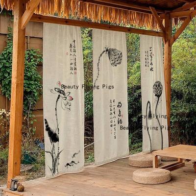 Chinese Background Cloth Outdoor Courtyard Curtains Tea Room Hanging Cloth Home Decoration Excluding Hooks Lotus Pattern