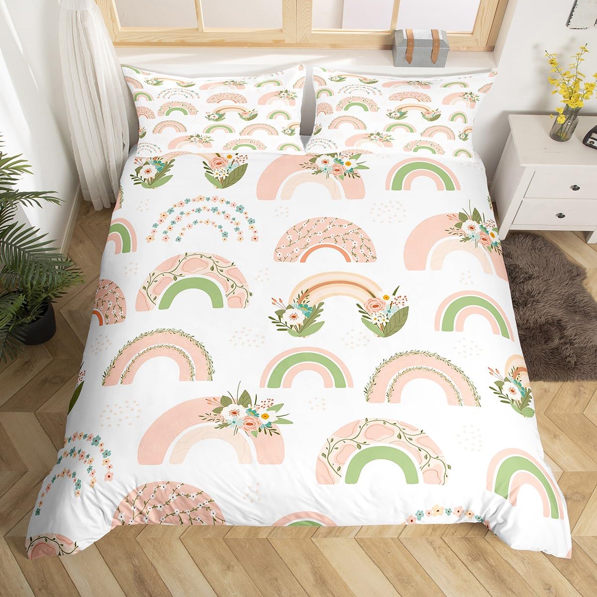 

Comforter Kids Cartoon Rainbow Twin Queen Cute Butterfly Flower Leaves Bedding Set For Girl Boys Dream Catcher Comforter Comforter (quilt)-EU Single(135*200cm)3pcs