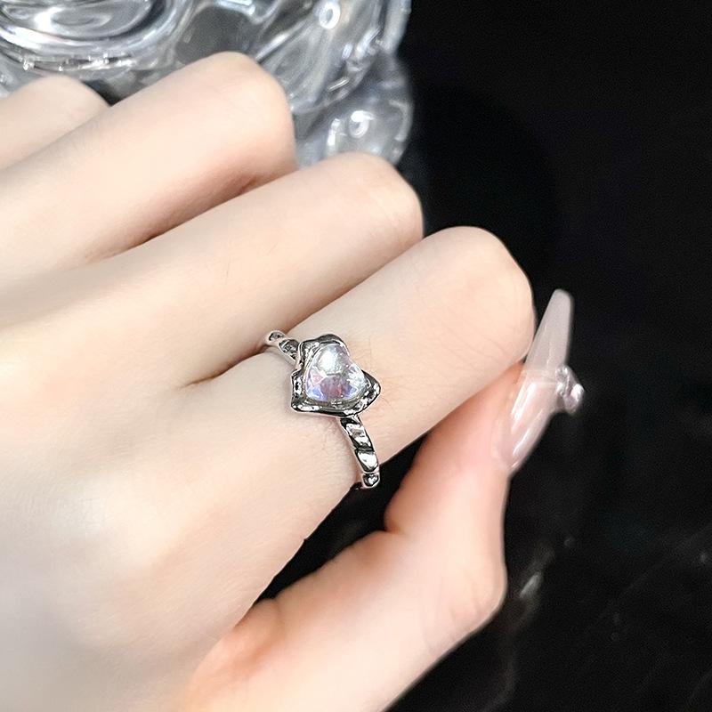 Niche Design Cold Wind Advanced Sense Zircon Chain Moonstone Open Ring Personalized Index Finger Ring Female
