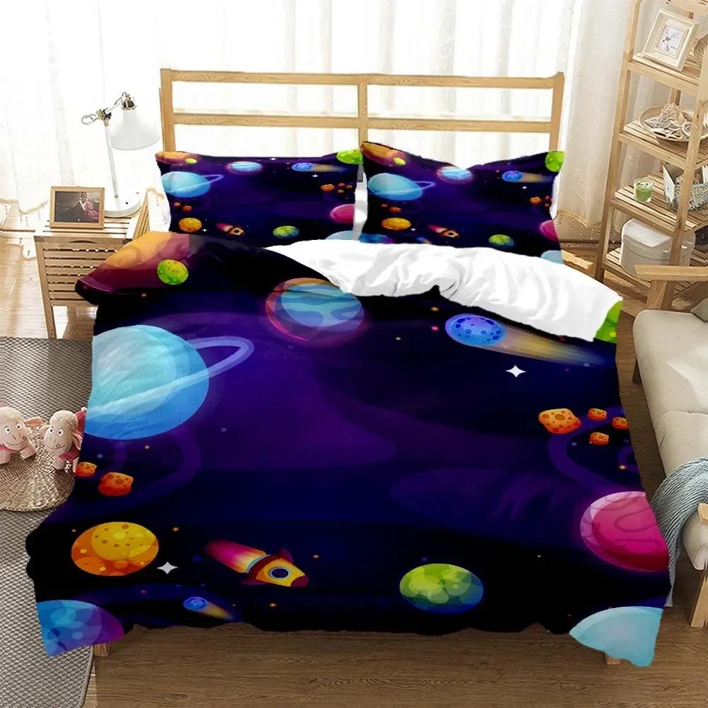 Cartoon Astronaut Digital Print Comfortable Duvet Quilt Cover Pillowcase Bedding Set Children Bedroom Decoration Home Textile
