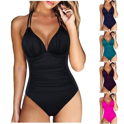 Women's One-piece With Chest Pad Without Steel Bra Swimsuit Solid Color   Swimsuit