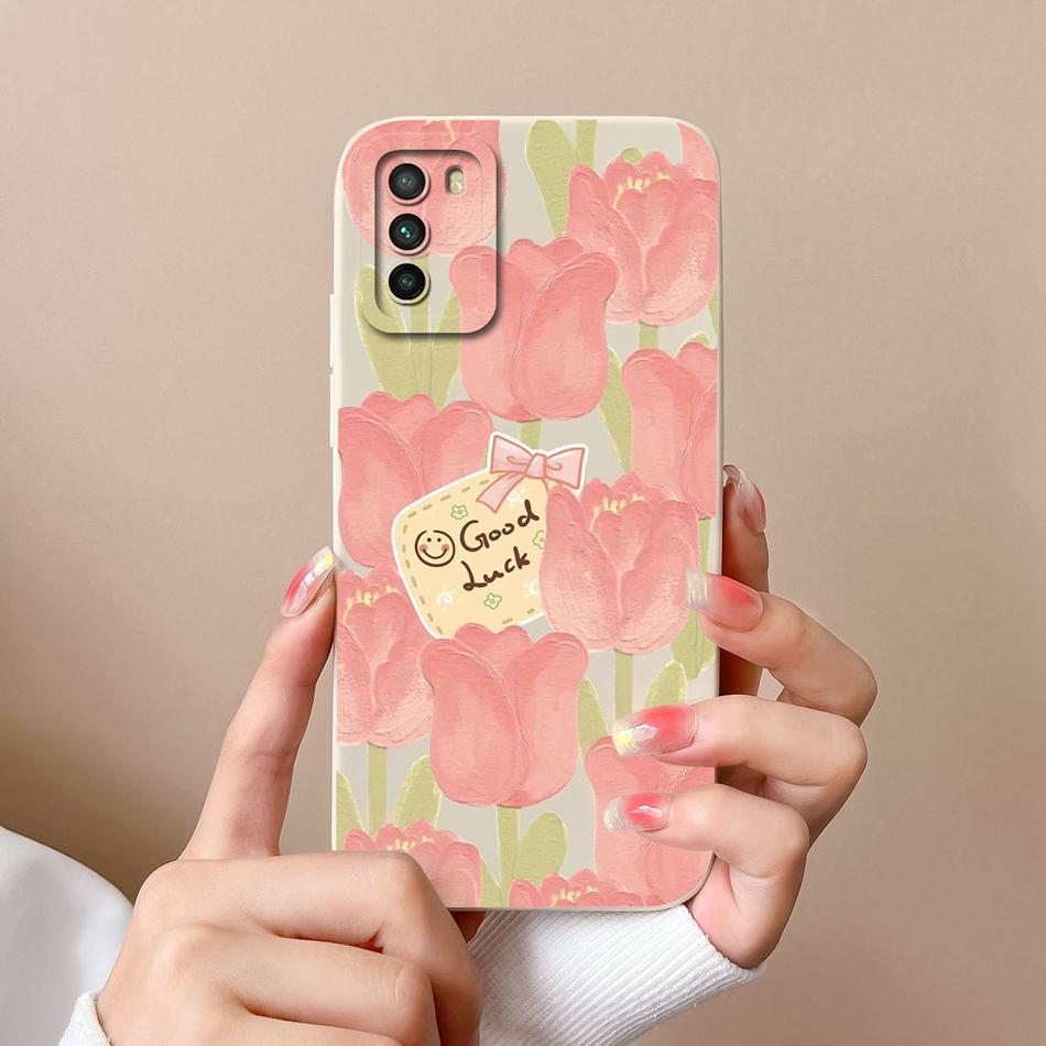 Case For Xiaomi Poco M3 Pro Floral Soft Liquid Silicone Camera Protection Anti Choc Back Cover For Poco M 3 Pro M3Pro Coque Capa