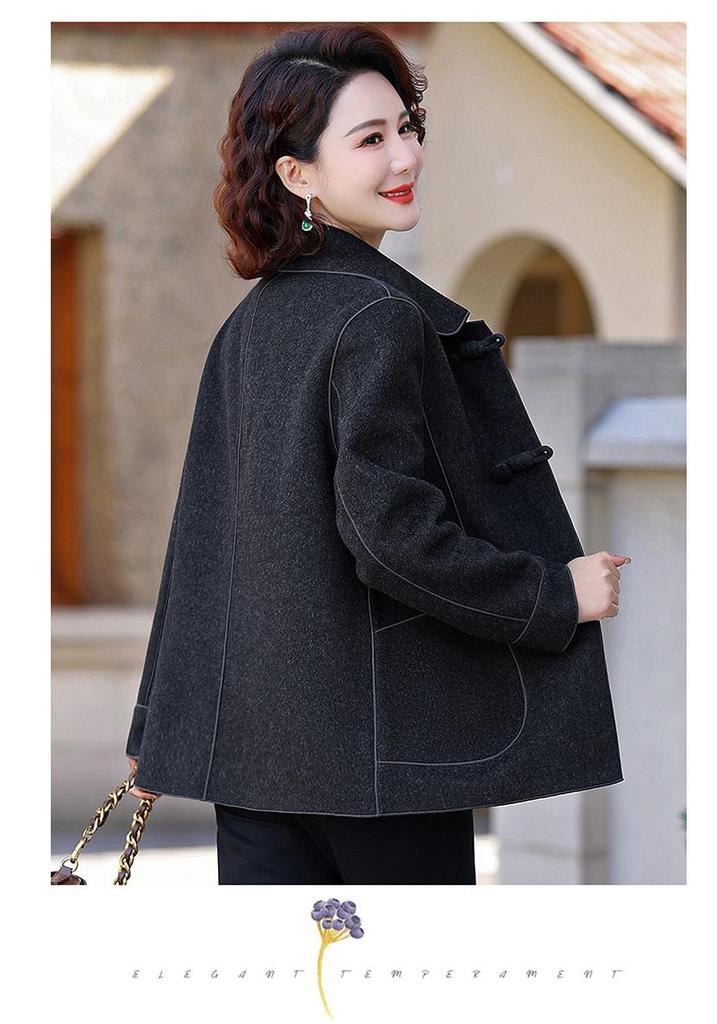Stylish Slim Fit Double-Sided Woolen Coat for Middle-Aged Women - Versatile Autumn/Winter Wear