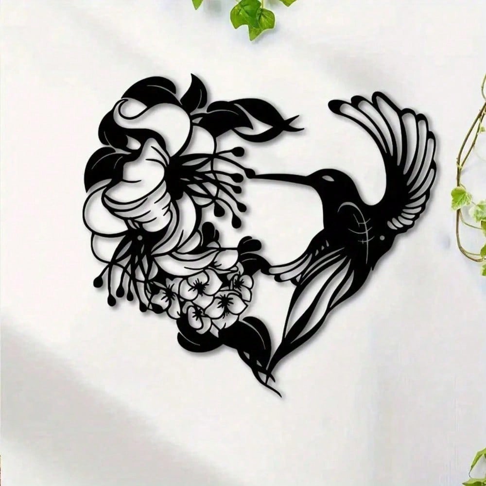 Boho Hummingbird Metal Wall Art, Iron Garden Decor with Hook